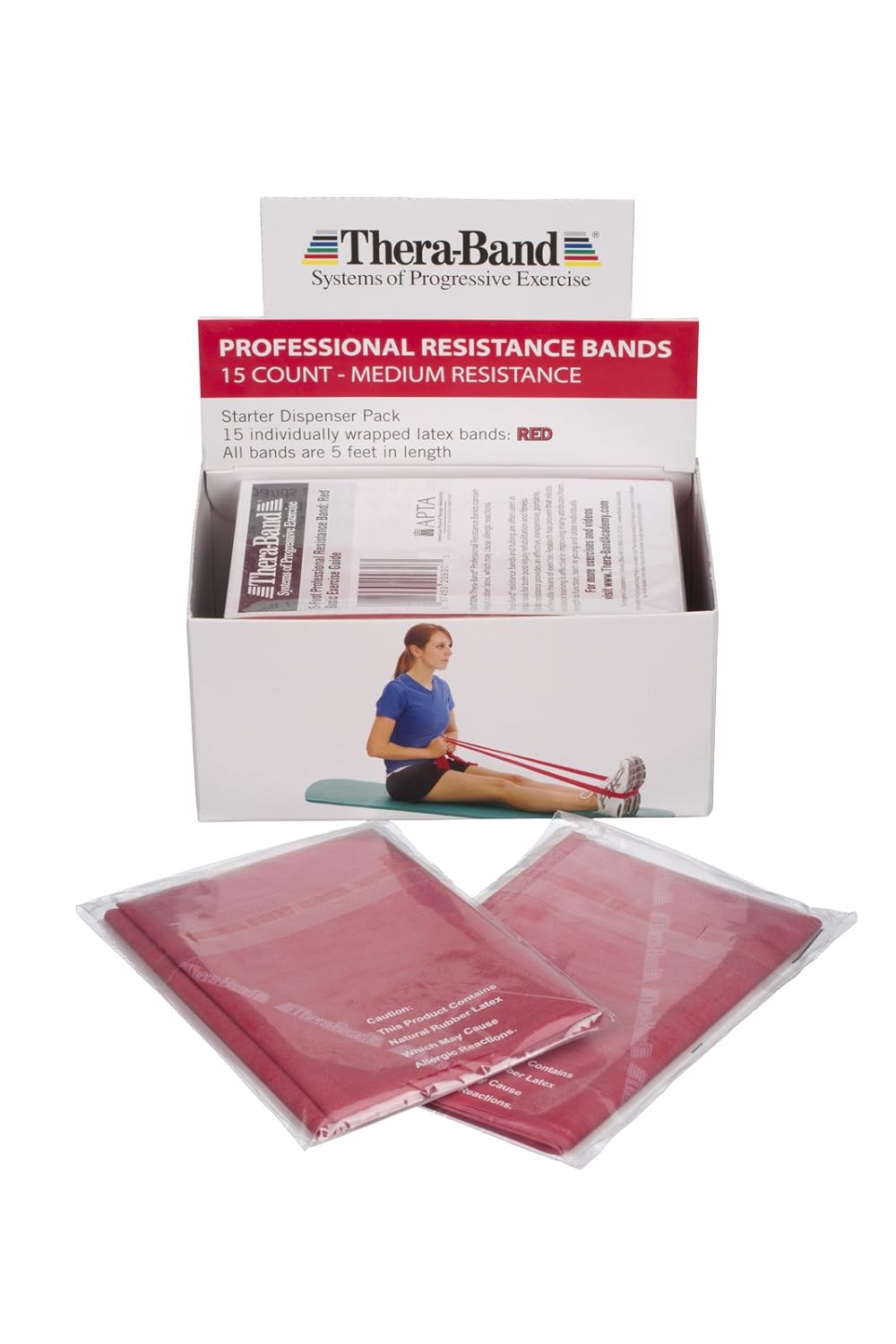 THERABAND Resistance Bands, 5 Foot, 15 Count Professional Latex Elastic Bands For Upper & Lower Body Exercise, Physical Therapy, Pilates, At-Home Workouts, & Rehab, Heavy Green, Intermediate, Level 3