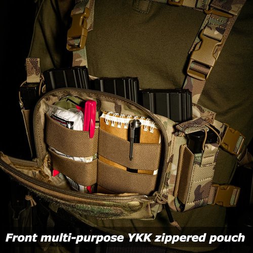 KRYDEX Tactical Chest Rig with Triple 5.56/7.62 Mag Pouch Insert 9mm Mag Pouches and X Harness (MC)