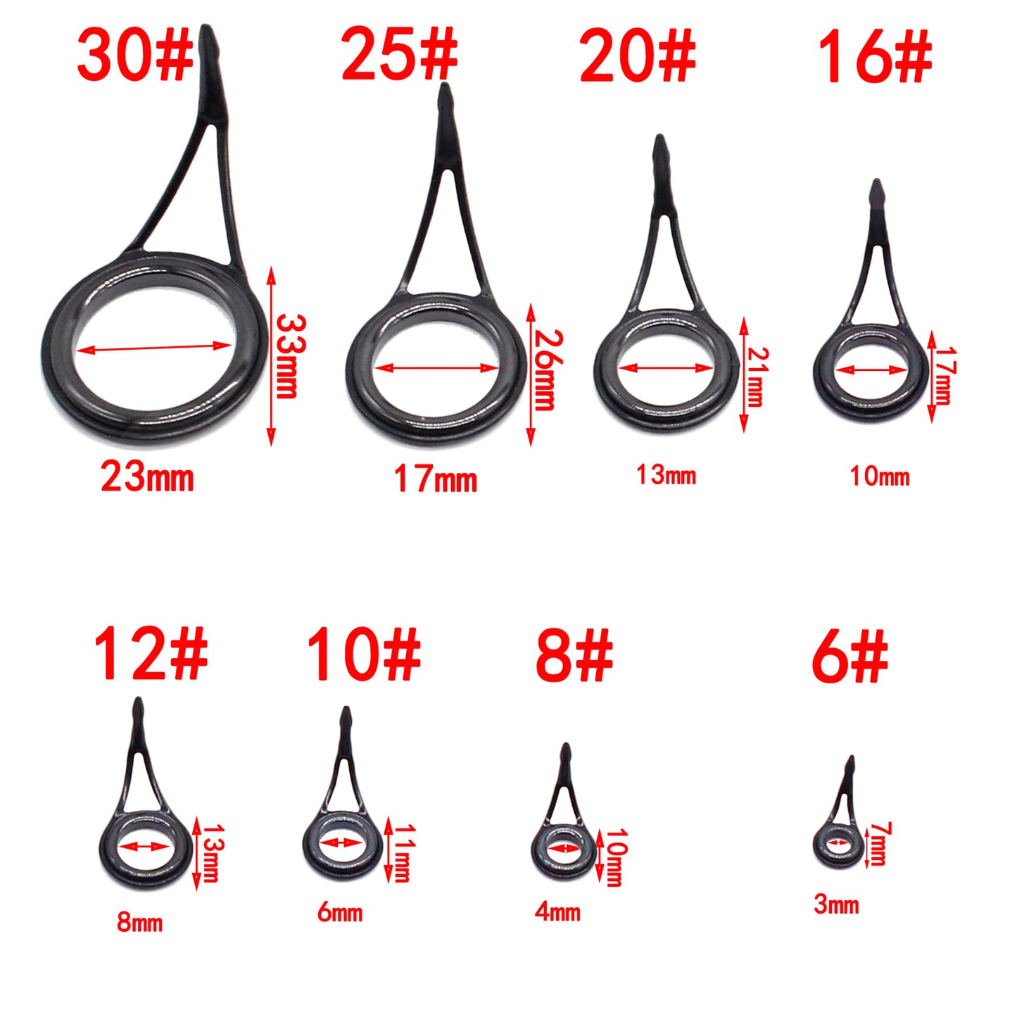 Generic 8pcs Fishing Rod Guides Sets Tip Repair Kit Pole Repair Kit Set Fishing Accessories Spinning Rod Guides Tip Ceramic Guide Steel Ceramic Ring Fishing Rod Guides Tips 6#-30#, Black, YGDH001