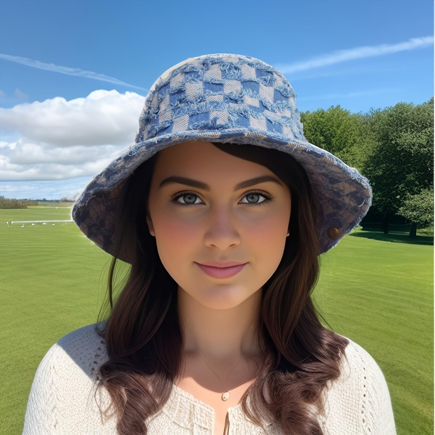 AICHUAN Wide Brim Bucket Sun Hat Packable Cotton Denim Cowboy Sun Hat for Women Men Summer Outdoor Fisherman Cap Light Blue