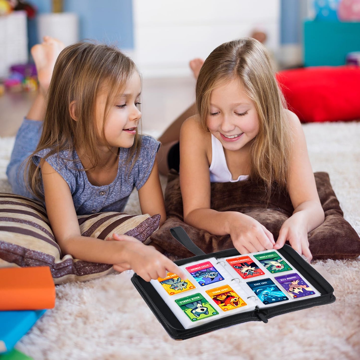 440 Pockets Trading Card Binder with Sleeves, Sport Binder Baseball Football Card Book Album with 50 Removable Pages, Zipper Card Binder Folder with Strap, Card Collector Gift (Waterproof Leather)