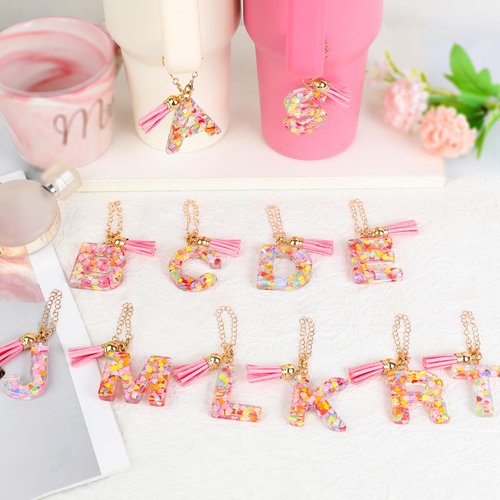 DECZHIYU Letter Charms Accessories for Stanley Cup, Initial C Charm for Stanley 30 40oz Tumbler with Letter&Tassel, Glitter Charms for Stanley Cup Accessories, Initial Keychain Gifts for Women
