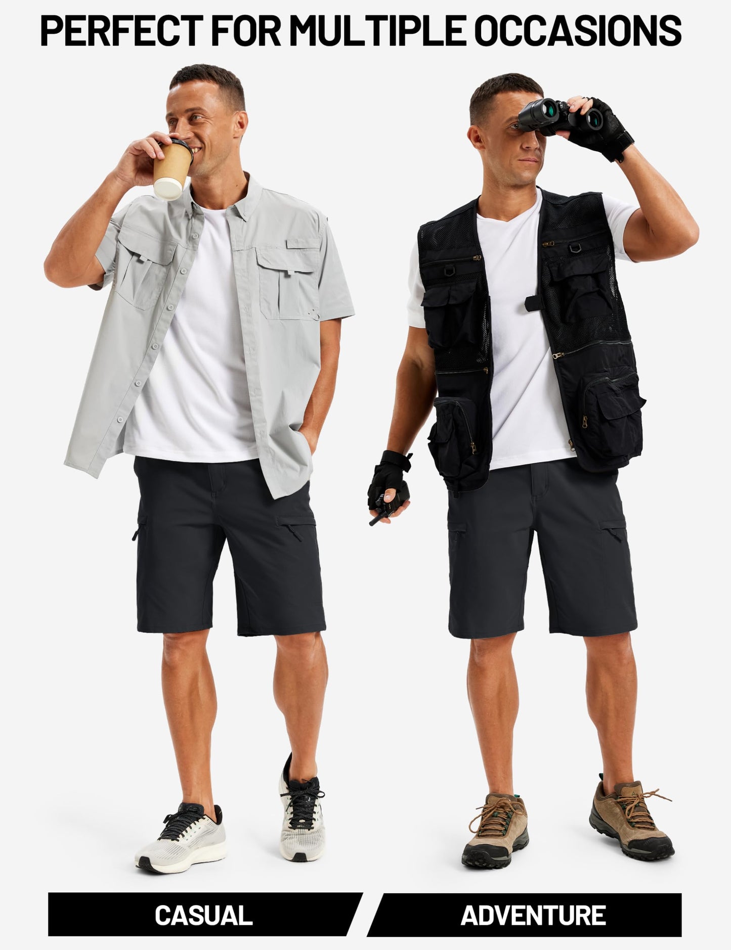 TACVASEN Men's Hiking Cargo Shorts Black Shorts with 5 Pockets D-Ring Quick Dry Lightweight Fishing Golf Casual Trekking