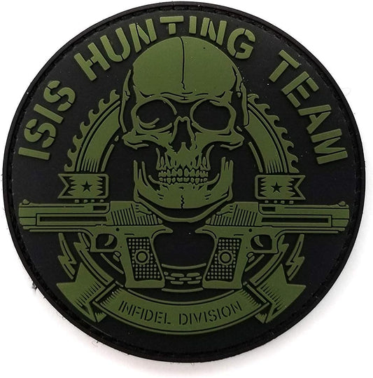 PVC Morale Patch - ISIS Hunting Team 3" Dia - Blk & ODG