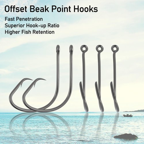 Dr.Fish 100 Pack Light Circle Hooks for Fresh & Saltwater Fishing, Offset Wide Gap Live Bait Fishing Hooks Bass Mackerel Striper Flounder Catfish 1/0