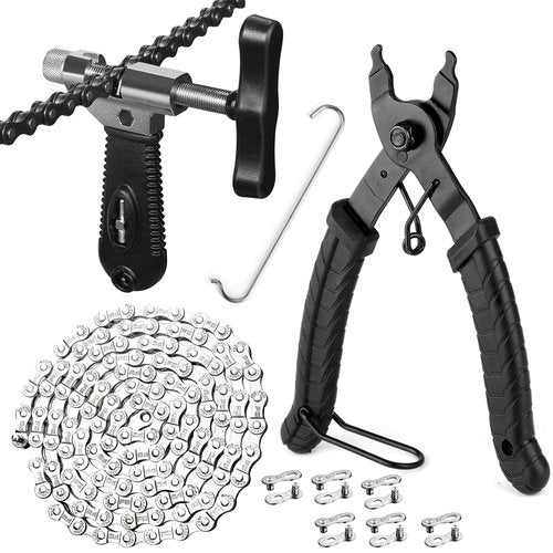 Bike Chain Tool Kit with 6/7/8 Speed Chain, Bike Chain Breaker with Hook, Link Plier and 6 Pairs Bicycle Buckle for Road Mountain Racing Cycling