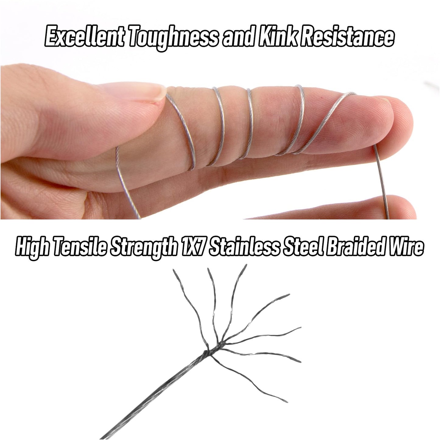 Alwonder 32.8ft Fishing Wire Fishing Leader Line with 20pcs Crimps Sleeves 15LB, Nylon Coated 1x7 Stainless Steel Leader Wire Freshwater Saltwater for Pike, Billfish, Bluefish, Muskie, Wahoo