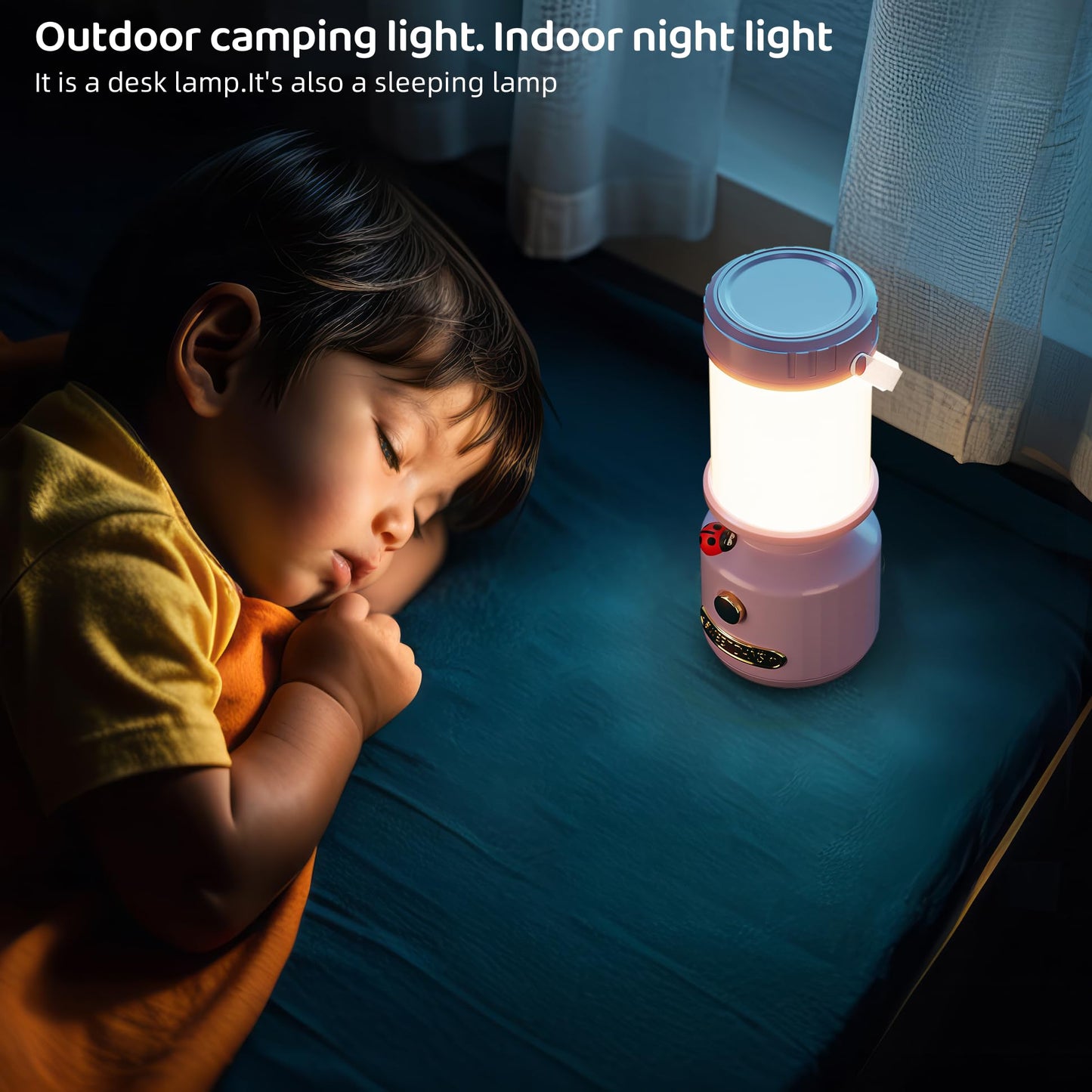 HOMY Ladybug Night Light for Kids, Retro 7-Star USB Rechargeable Camping Lantern, 3-Color Dimmable LED, Tent Hook & Handle, Safe Night Light for Outdoor/Kids Camping Essentials