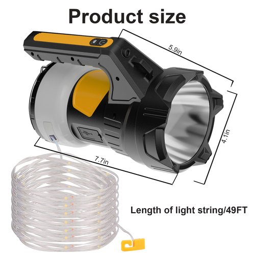 Camping Lantern Rechargeable, LED Flashlight Spotlight Lantern, Waterproof Lantern Flashlight for Hurricane Emergency, Hiking, Outdoor Patio and Garden Party Decoration