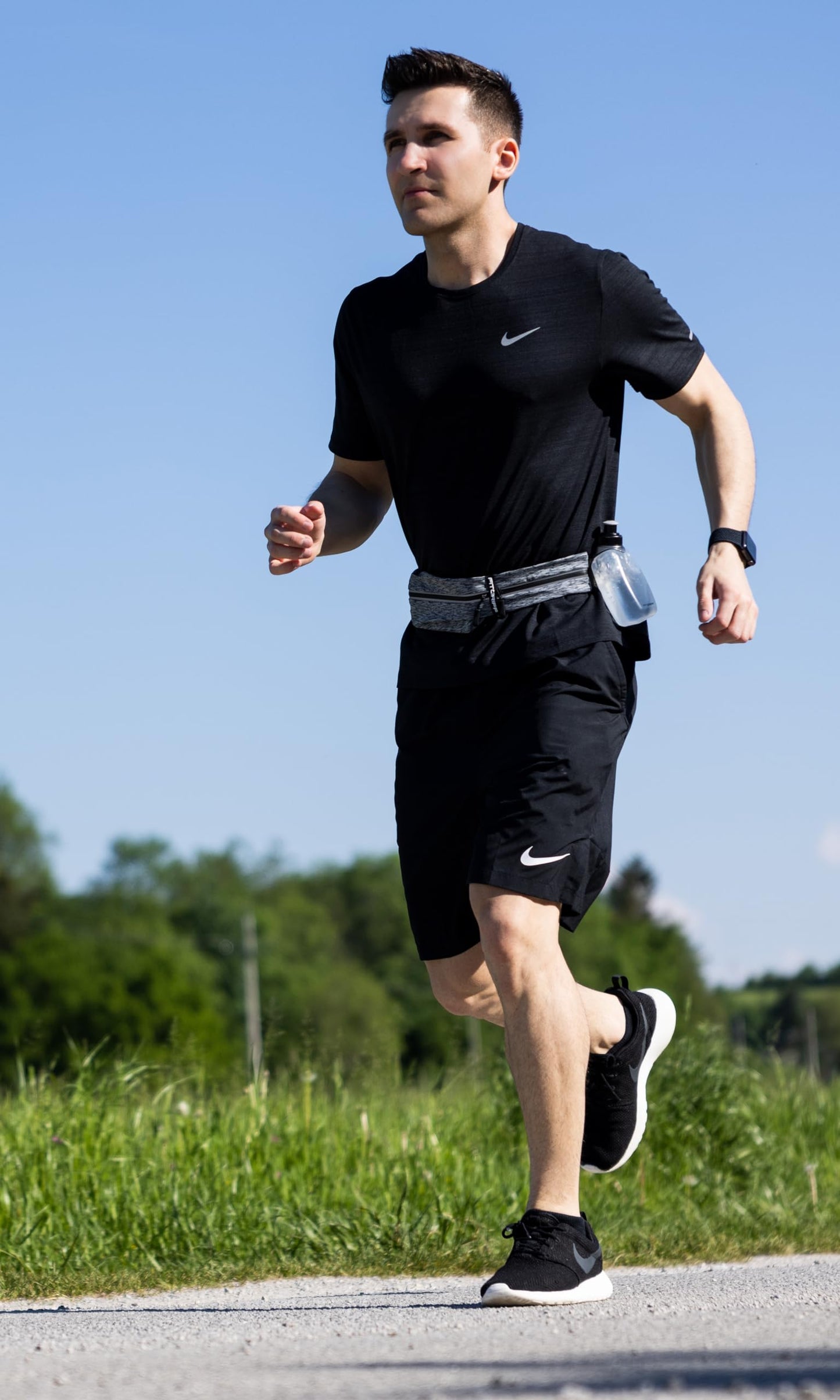Fitgriff® Running Belt for Men & Women - Secure Jogging Pouch for Phone, Keys & Essentials - For All Cell Phones (Grey 2, 24.5" - 35.5" Waist Size)