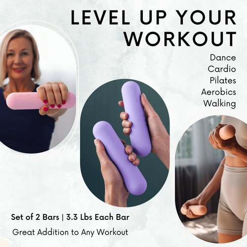 Polyfit Dumbbell Weight Bars for Women - Set of 2 (3.3 LB | 6.5 LB Pair) - Dumbbell Set for Walking, Yoga, Dance, Barre, Pilates, Cardio, Aerobics - Sky Blue