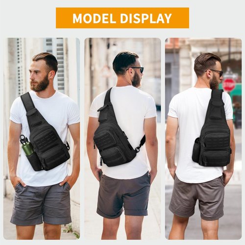 BAIGIO Tactical EDC Sling Bag Military One Strap Shoulder Backpack Molle Range Bags Chest Pack (#01-Black)