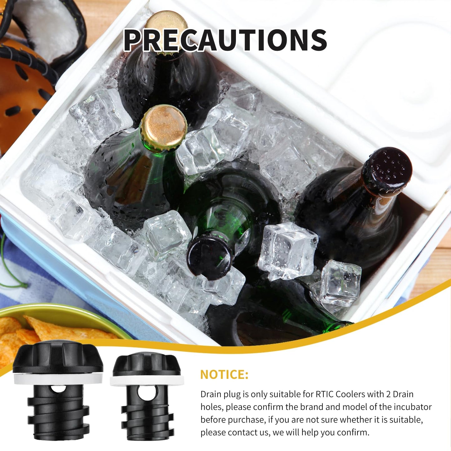 Gnellkoor Cooler Plug for RTIC, 4 Pack Large & Small Leak Proof Drain Replacement Plugs Compatible with RTIC 20QT 45QT 65QT Coolers with Two Drains