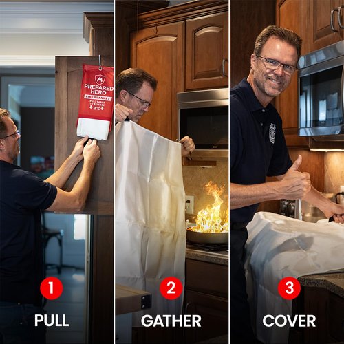 The Home Emergency Fire Blanket Bundle - 1 pack 47" x 71" XL & 4 pack 40" x 40" Fire Blankets - Fire Suppression Blanket for Kitchen, Car, and Home - Fiberglass Fire Blanket - Fire Extinguisher