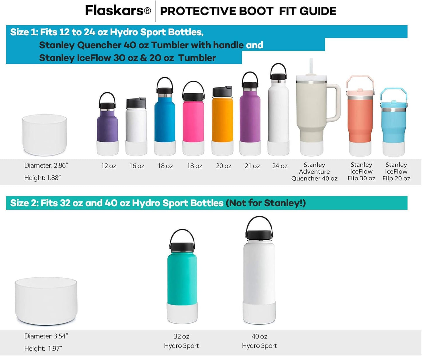 Flaskars Protective Silicone Boot for 12oz - 40 oz Hydroflask Water Bottles Anti-Slip Bottom Stanley Sleeve Cover Bumper (Black, Fits Hydroflask 32 and 40 OZ)