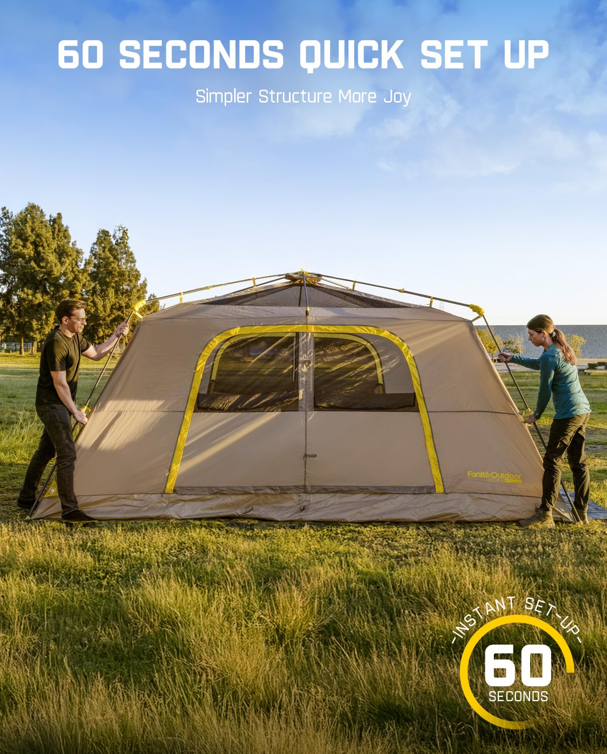 FanttikOutdoor Zeta C8 Air Camping Tent, Lightweight 8 Person Instant Cabin Tent Setup in 60s, 20% Lighter, Ultralight with Carry Bag for Family Camping & Hiking, Upgraded Ventilation