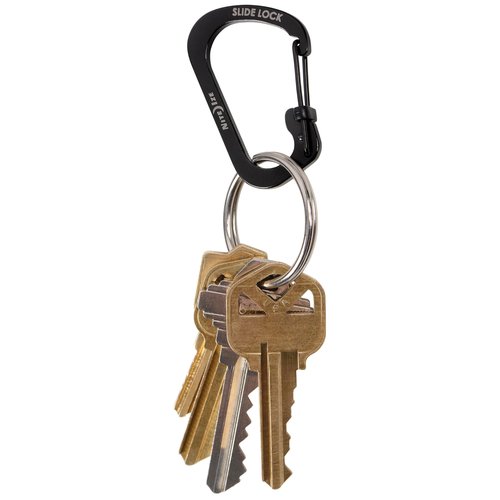 Nite Ize SlideLock Carabiner Stainless Steel - Key Holder for Daily Use - Secure Keychain Organizer with Lock - Lockable Carabiner Fits Multiple Keys - Size 2, Black (5 Pack)