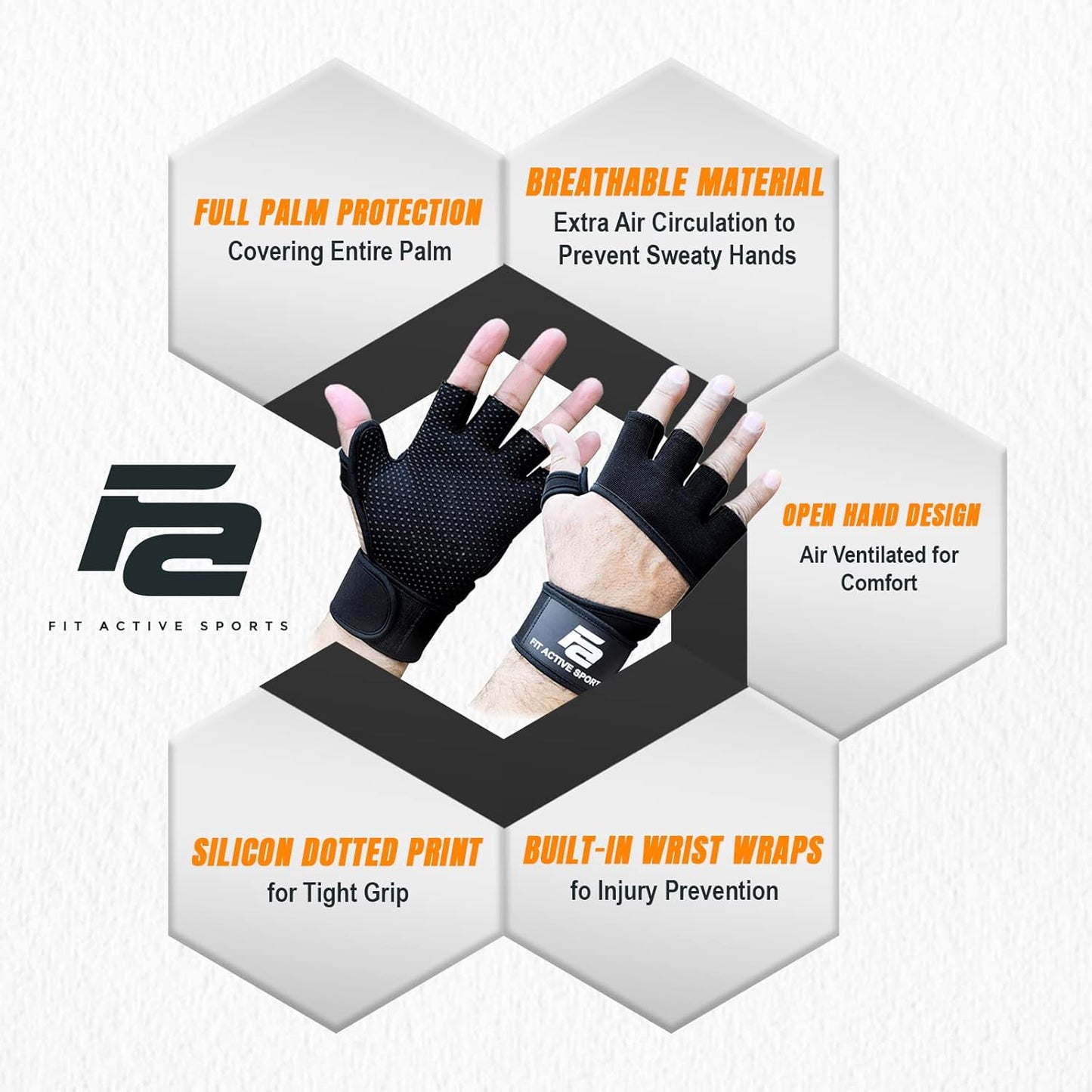 Fit Active Sports RX2 Weight Lifting Workout Gloves with Built-in Wrist Wraps - Gym Gloves with Wrist Support Durable Non-Slip Palm Padding to Avoid Calluses - for Men & Women