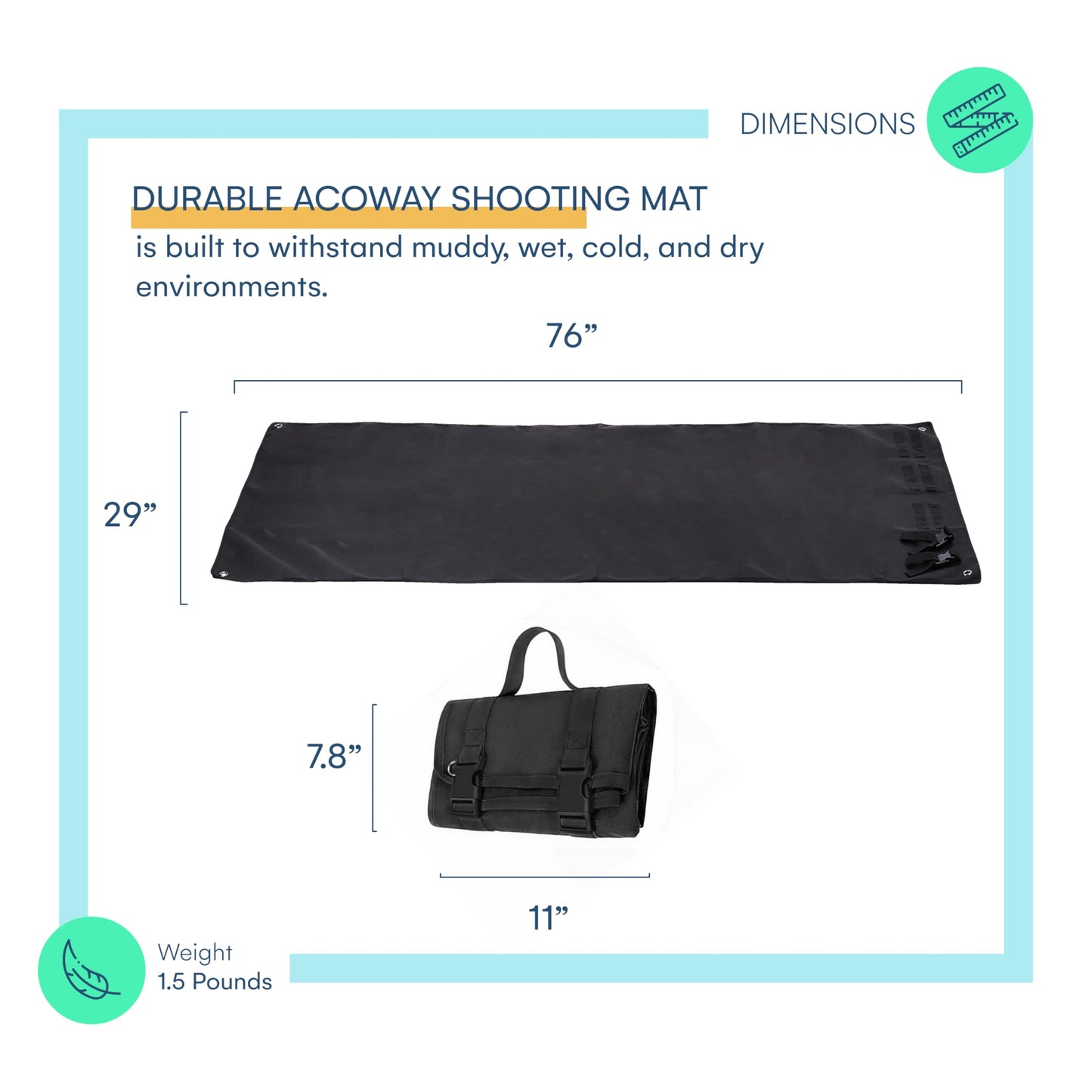 ACOWAY Roll-Up Shooting Mat - Tactical Shooter Mat for Range Rifle Hunting - Outdoor Hunting Accessories - Durable, Non-Slip, Durable Double-Layered Nylon - Black - 76 x 29 inches