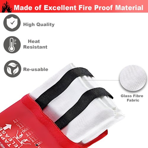 Emergency Fire Suppression Blankets 40" x 40" Fire Proof Fiberglass Blanket for Survival - High Heat Resistant Fire Extinguisher for Office, Home, Kitchen, Grill, Camping, Car, School, etc. 1-Pack