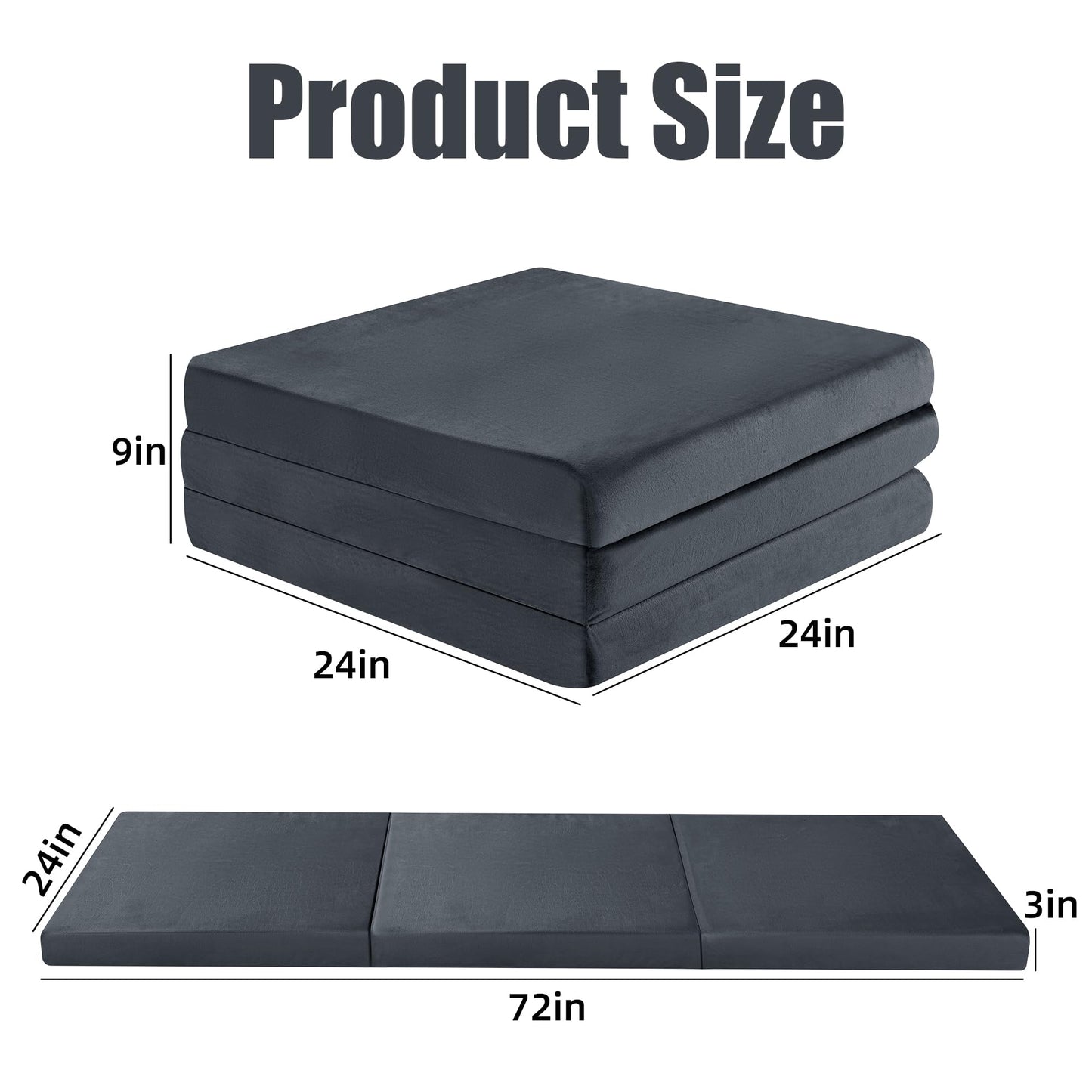 HOMBYS Tri Folding Memory Foam Camping Mattress for Outdoor Sleeping, Portable Waterproof Camping Pad Mat for Travel Truck Bed Tent,72" L x 24" W, Grey