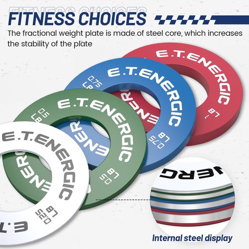 E.T.ENERGIC Fractional Weight Plates Set of 8 (0.25LB, 0.5LB, 0.75LB, 1 LB) x 2, Odorless Micro Weight Plates for Olympic Barbells for Change Plates Strength Training