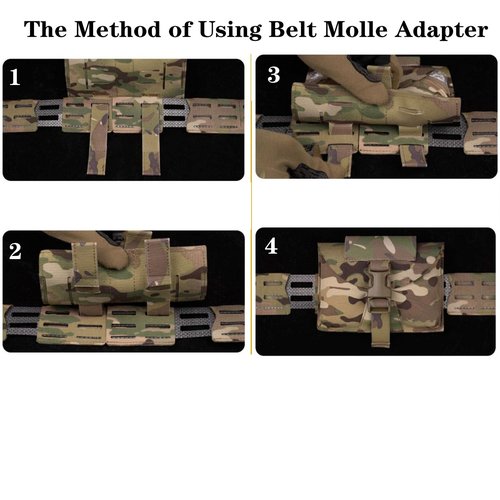 Belt Molle Adapter, Versatile Insert System Removable Molle Panels for 2” Tactical Belt and Loop Surface 4 Pack (Camo)
