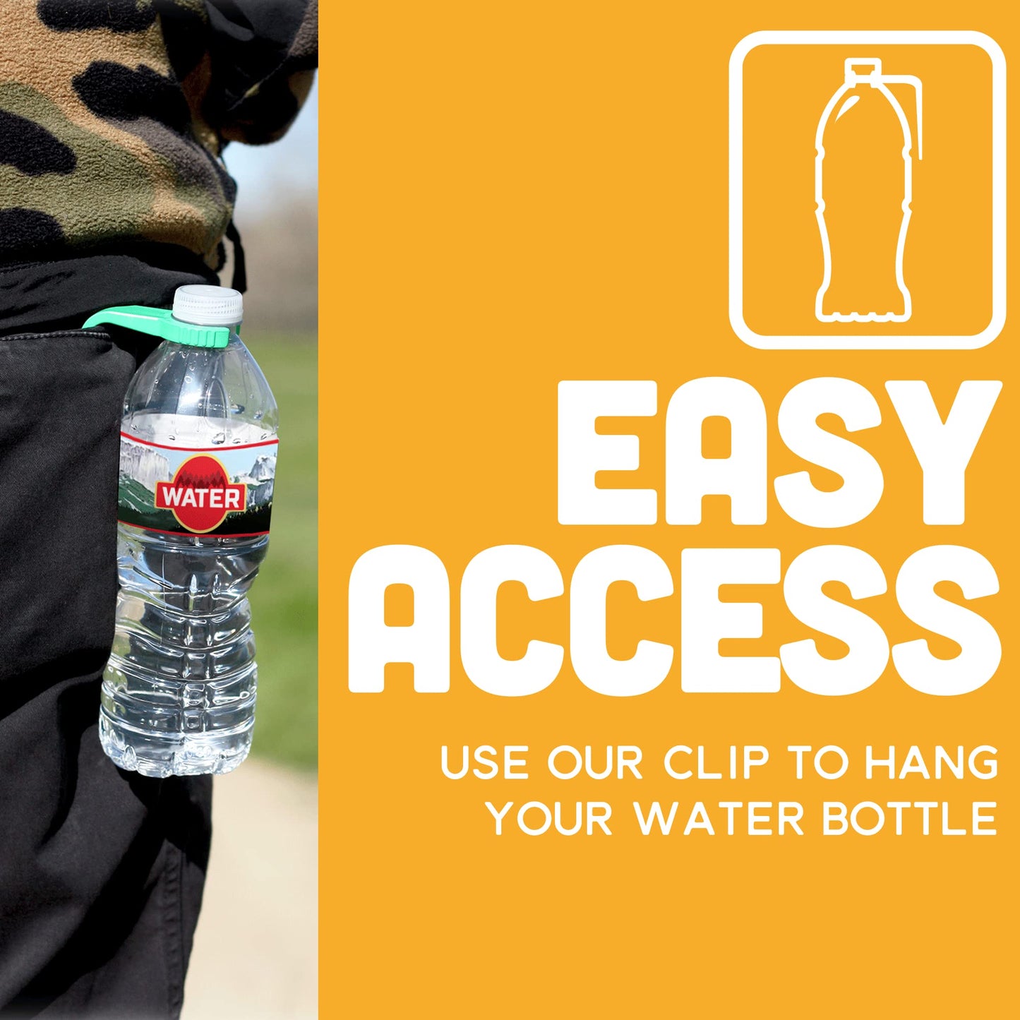 3 PACK - Water Bottle Clip Hands Free Bottle Holder for Secure Belt, Waist Band, or Bag Wearing Outdoor Backpack Hydration Carrier Accessory for Concerts, Walking, Jogging or Hiking
