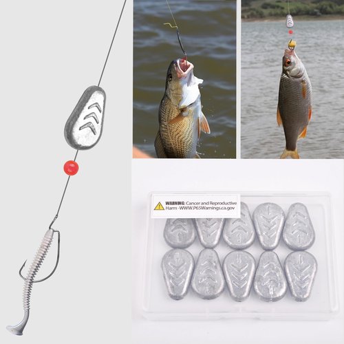 No Roll Sinker Fishing Weights No Snag Flat Inline Sinker Weights Slip Sinkers Weights for Surf Fishing Catfish Rigs Saltwater Freshwater (10pcs 1oz)