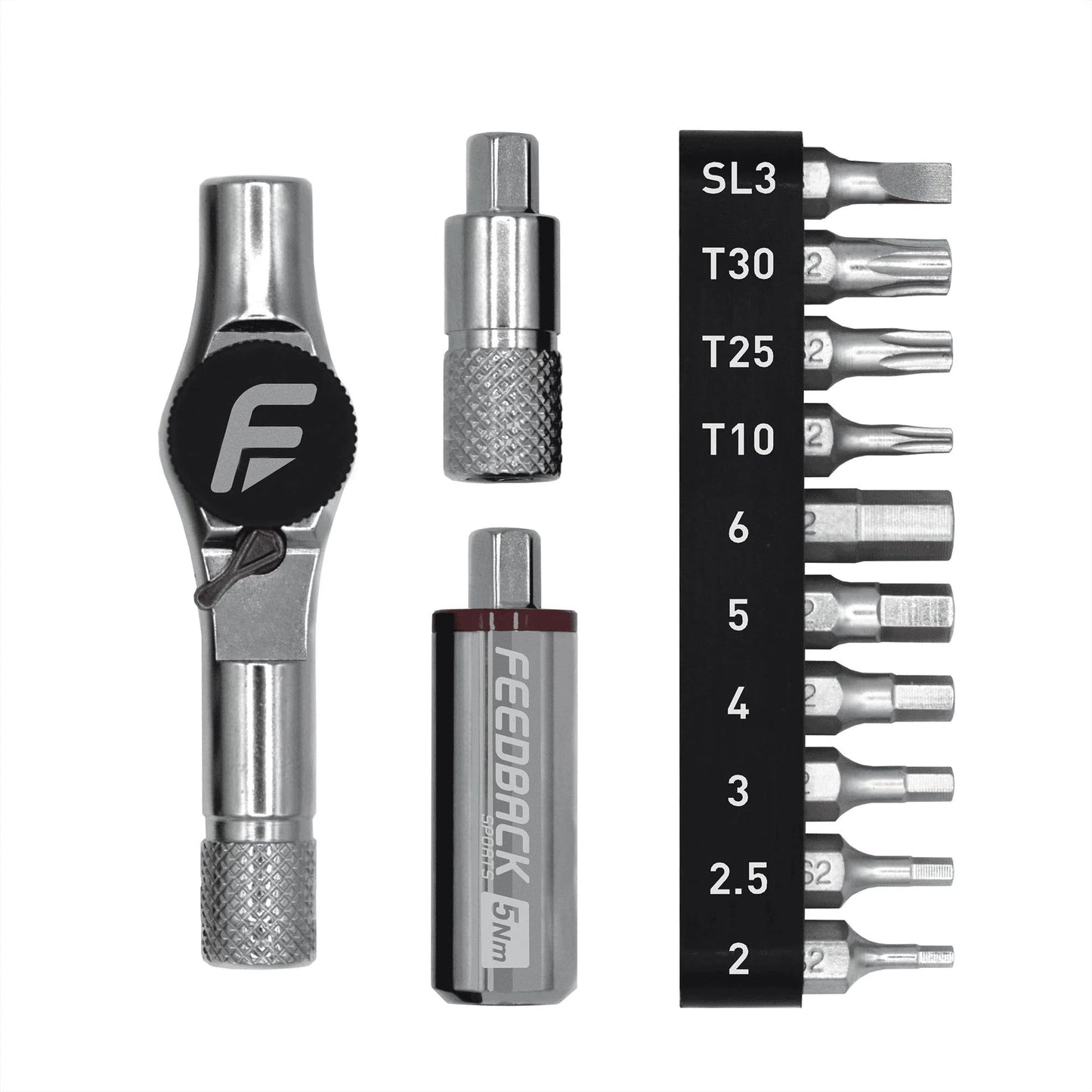 Feedback Sports | Reflex 5Nm Fixed Torque Ratchet Kit | Compact Mini Ratchet Set with 10 S2 Steel Bits for Precise Bicycle Maintenance | 5Nm Torque Limiting Bit