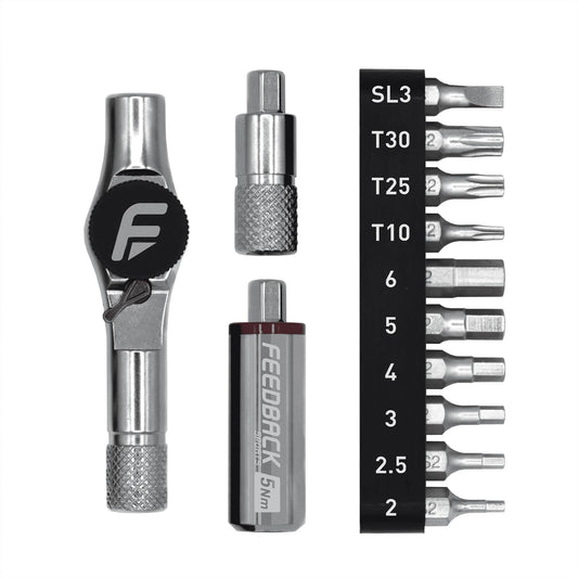 Feedback Sports | Reflex 5Nm Fixed Torque Ratchet Kit | Compact Mini Ratchet Set with 10 S2 Steel Bits for Precise Bicycle Maintenance | 5Nm Torque Limiting Bit