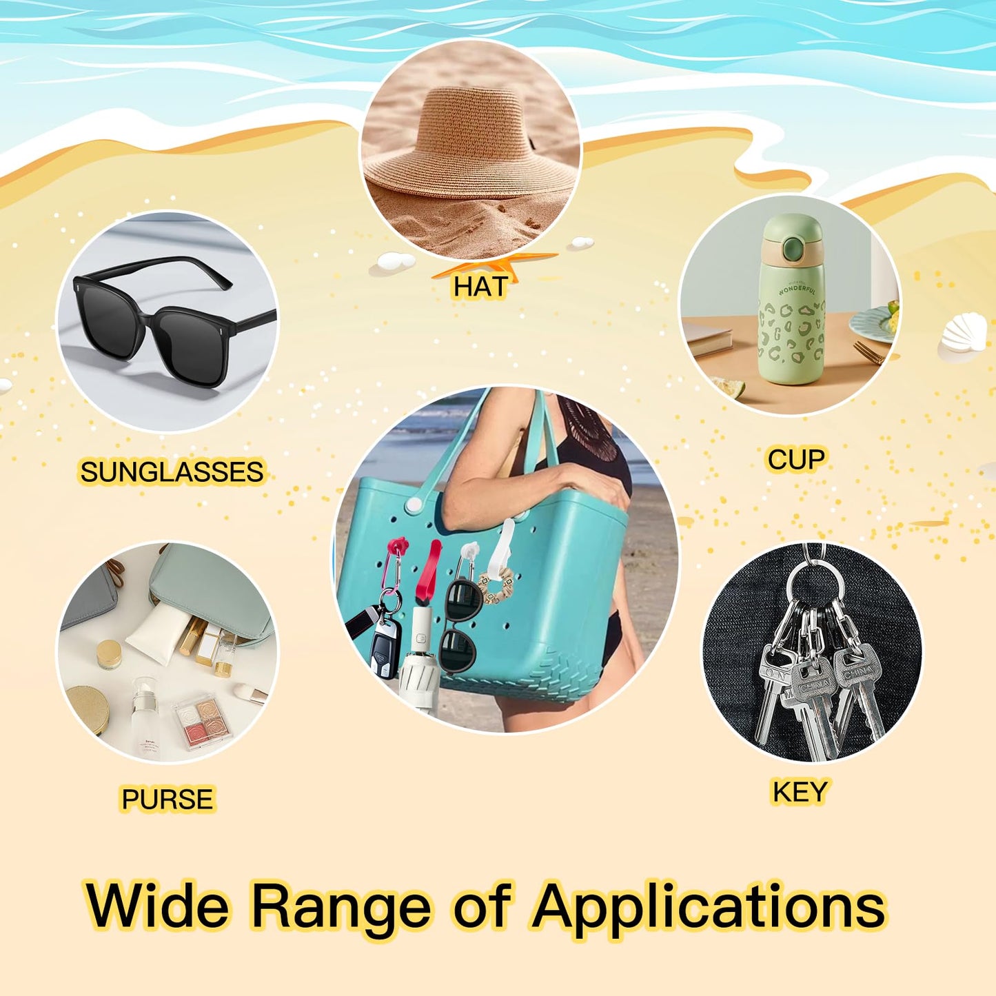 Generic Hooks Set Accessories Compatible for Bogg Bag, Bogg Bag Accessories, Bag Hanging Hooks for Charms Key Pouch Earphone Tassel Cup, Compatible for Small & Large Beach Bags, 4 Pcs, White rose