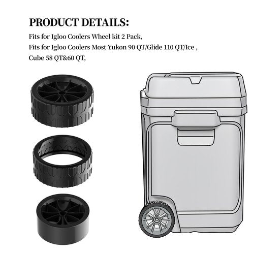 ZAITOE 6 Inch Cooler Wheels Compatible with Ig-loo Most of Coolers,Fits for Glide 110 QT,Ice Cube 58 QT and 60 QT,Yukon 90 QT,Coolers Replacement Wheel kit (Black) 2-Pack