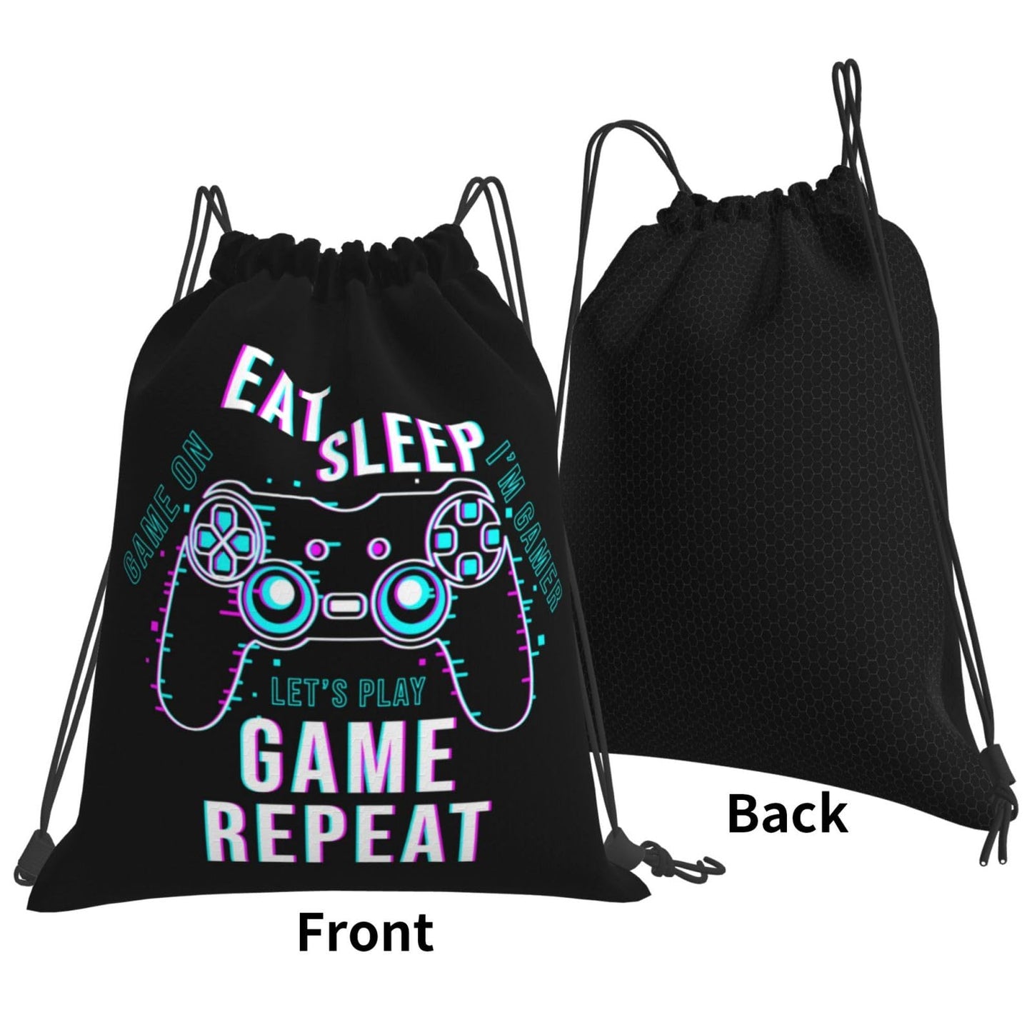 AIMASTZ Eat Sleep Game Repeat Unisex Drawstring Backpack Bag Sport Gym Swim Travel Sackpack