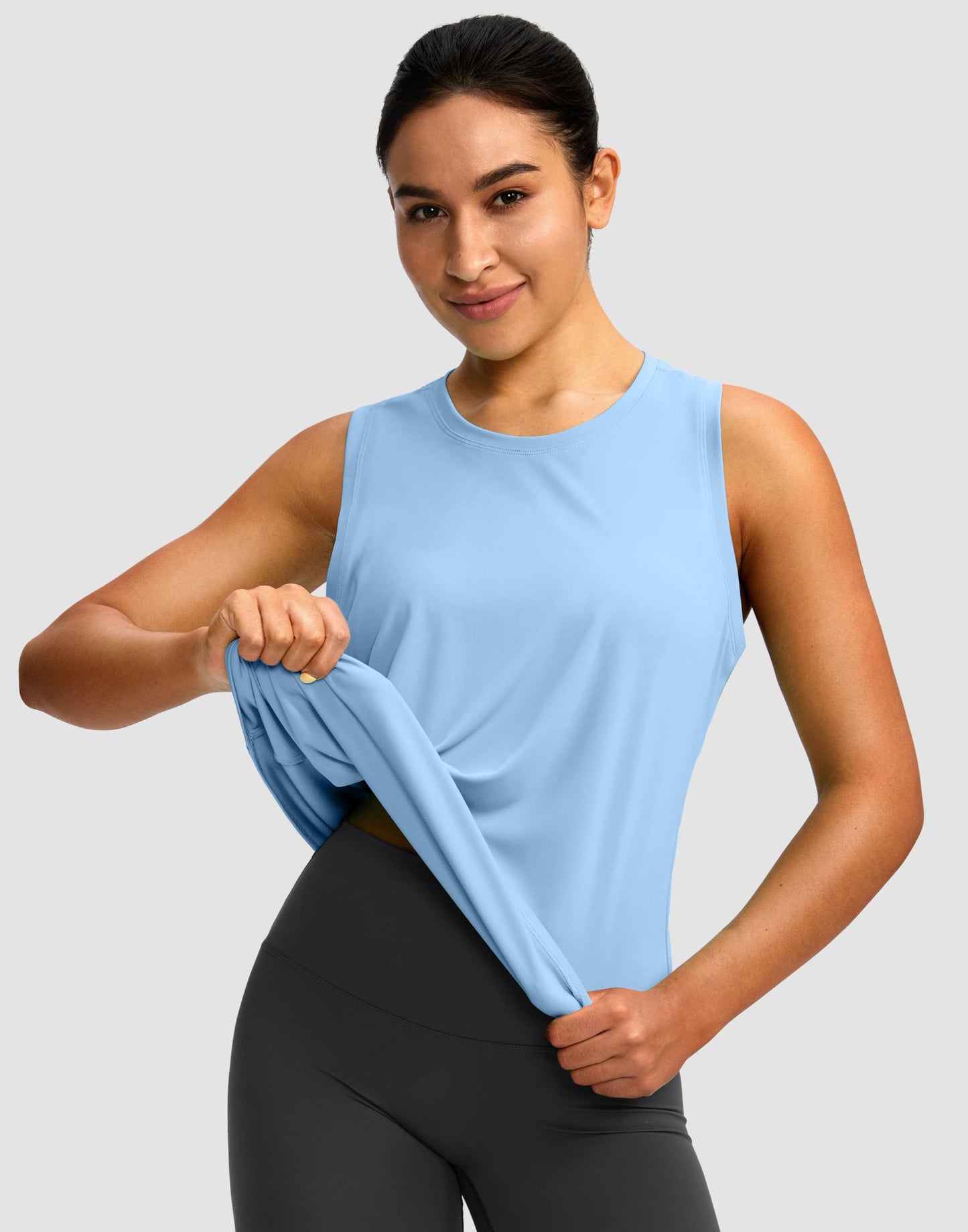 Women's Workout Tops Racerback Athletic Tank Tops Sleeveless Loose Fit Yoga Running Gym Shirts for Women(Haze Blue,S)
