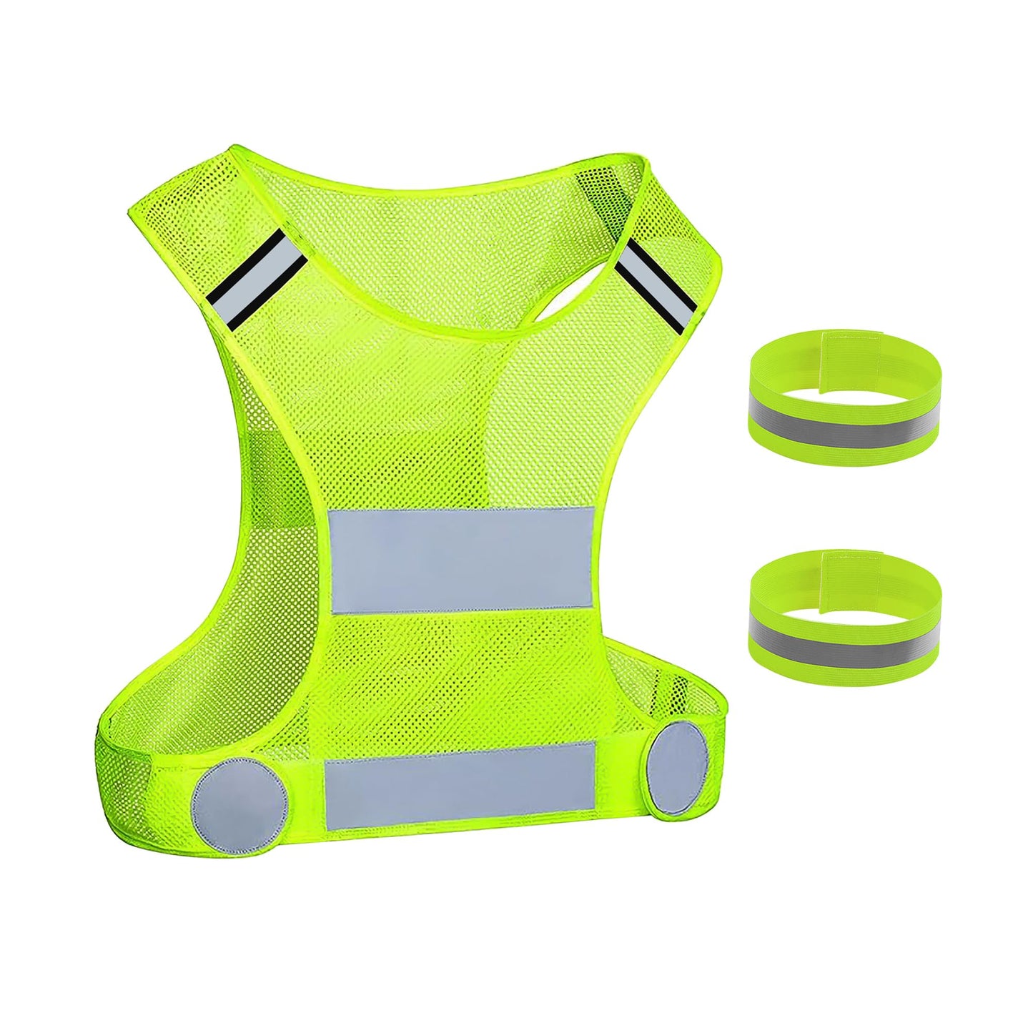 GOOFIT Running Vest and 2 Arm Straps for Jogging, Bicycle, Cycling Reflective High Visibility Vest Breathable Lightweight for Men & Women
