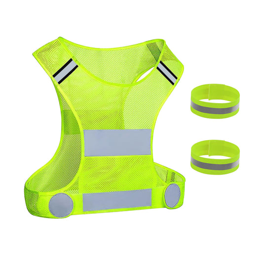 GOOFIT Running Vest and 2 Arm Straps for Jogging, Bicycle, Cycling Reflective High Visibility Vest Breathable Lightweight for Men & Women