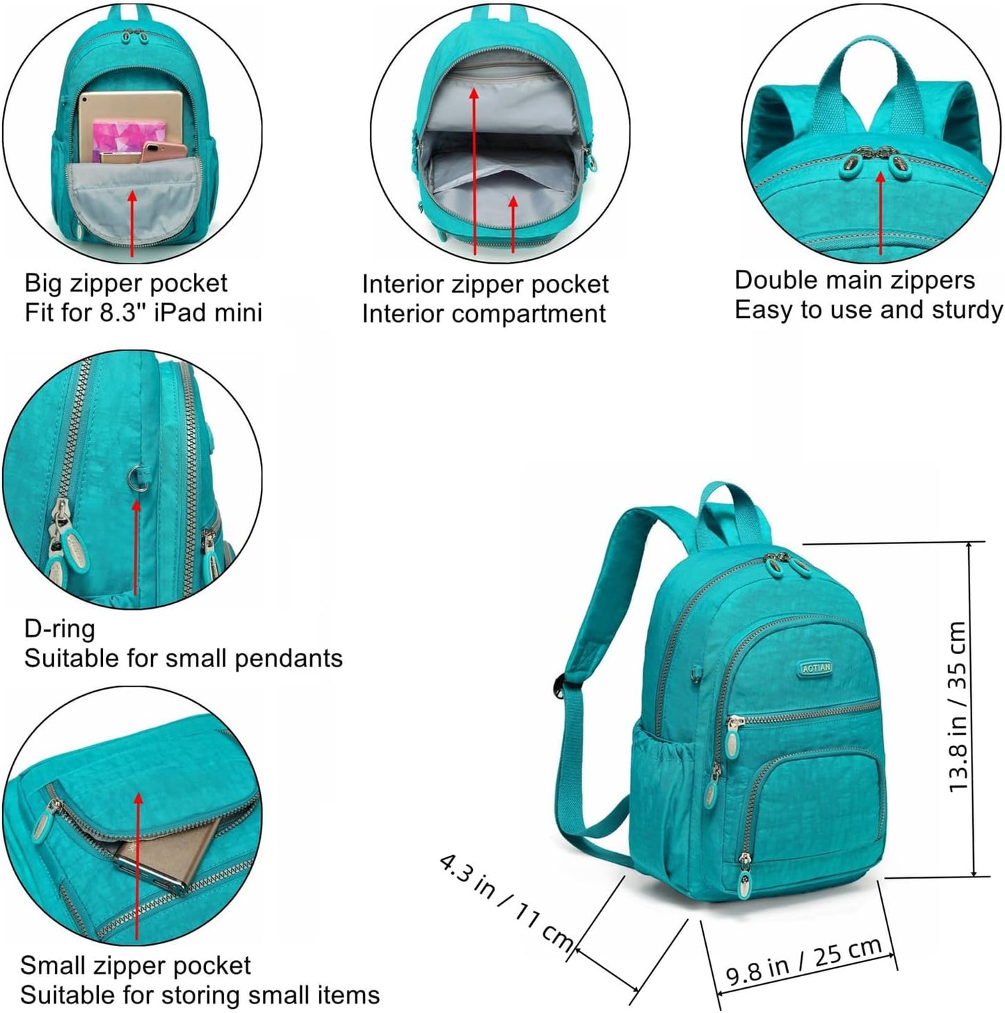 AOTIAN Small Size Backpack, Durable Lightweight Daypack for Women Girls & Boys Hiking Travel Sports