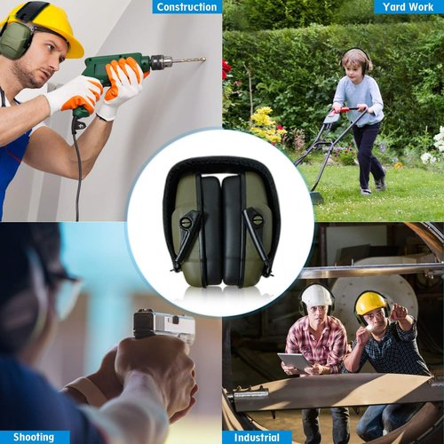 ucho 34dB Slim Noise Shooting Ear Protection 2 Pack - Special Designed Ear Muffs Lighter Weight & Maximum Hearing Protection - Amygreen and Amygreen