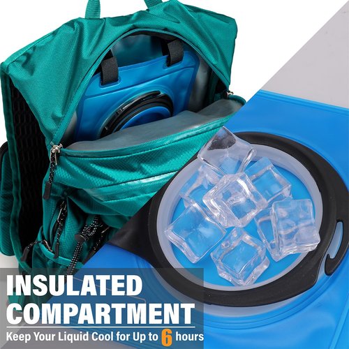 Insulated Hydration Backpack Pack with 2L Water Bladder Lightweight 22L Hiking Backpack Bag for Women Men Daypack for Hiking Running Festival Camping Biking (Teal)