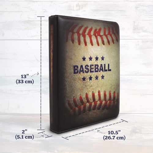 Baseball Card Binder 900 Pockets, 50 Pages, 3 Ring Trading Zipper Binder w/Strap, Large Storage, 9 Pocket Organizer Sleeves, Metal Release Tabs, Leather, Baseball Card Holder, Sports Collectors Gift
