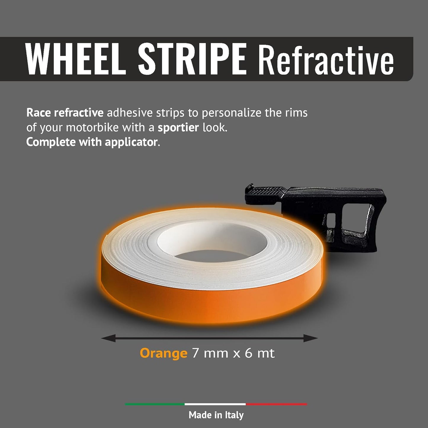 Orange Refractive Wheel Stripes - 7mm x 6m with Applicator Tool for Easy Application