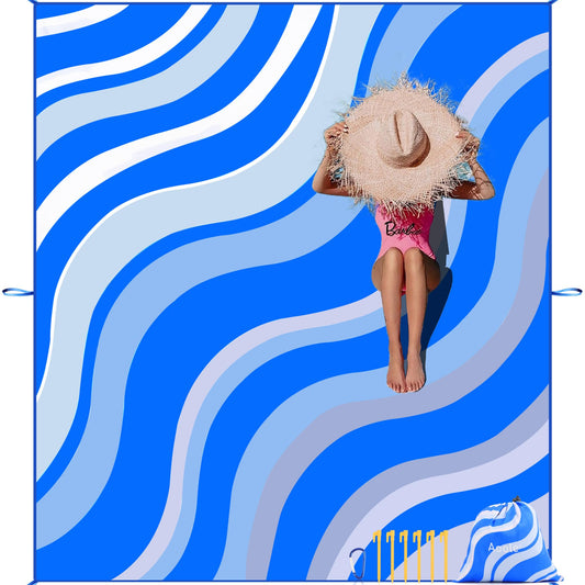 aoole Beach Blanket Sandproof, Extra Large Beach Mat 80"*118" for 1-8 Persons, Waterproof Outdoor Picnic Blankets, Lightweight Beach Essentials for Camping, Traveling, Hiking (Dark Blue, 80"*118")