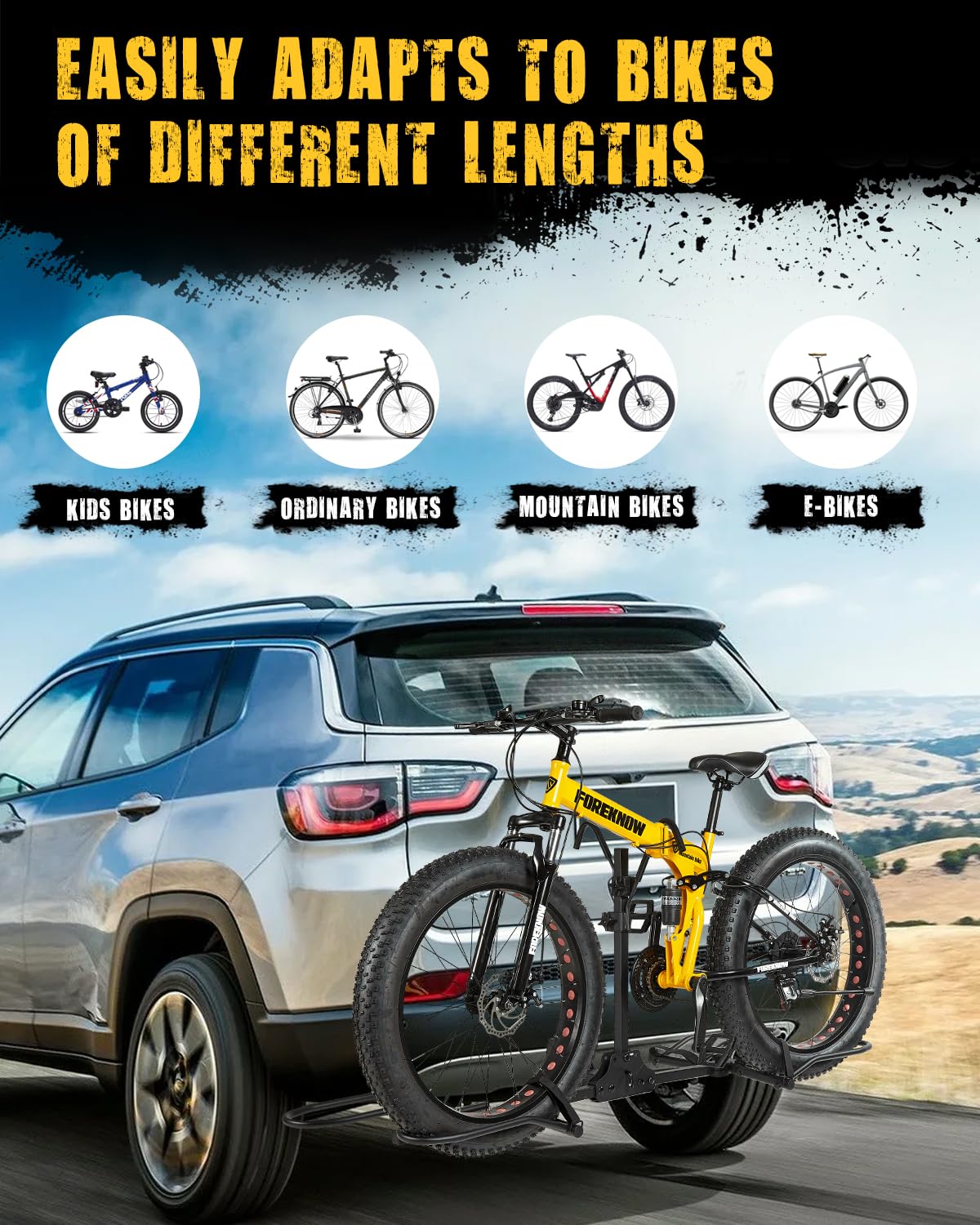 MEEVIZ 2 Bike Racks for Tow Hitch 180 lbs Capacity for Bikes, Electric eBikes, Fat Tire, Road Bikes and MTB, Tilting Folding E-Bike Rack for Car SUV Pickup Truck RV Camper - 2 inch Receiver