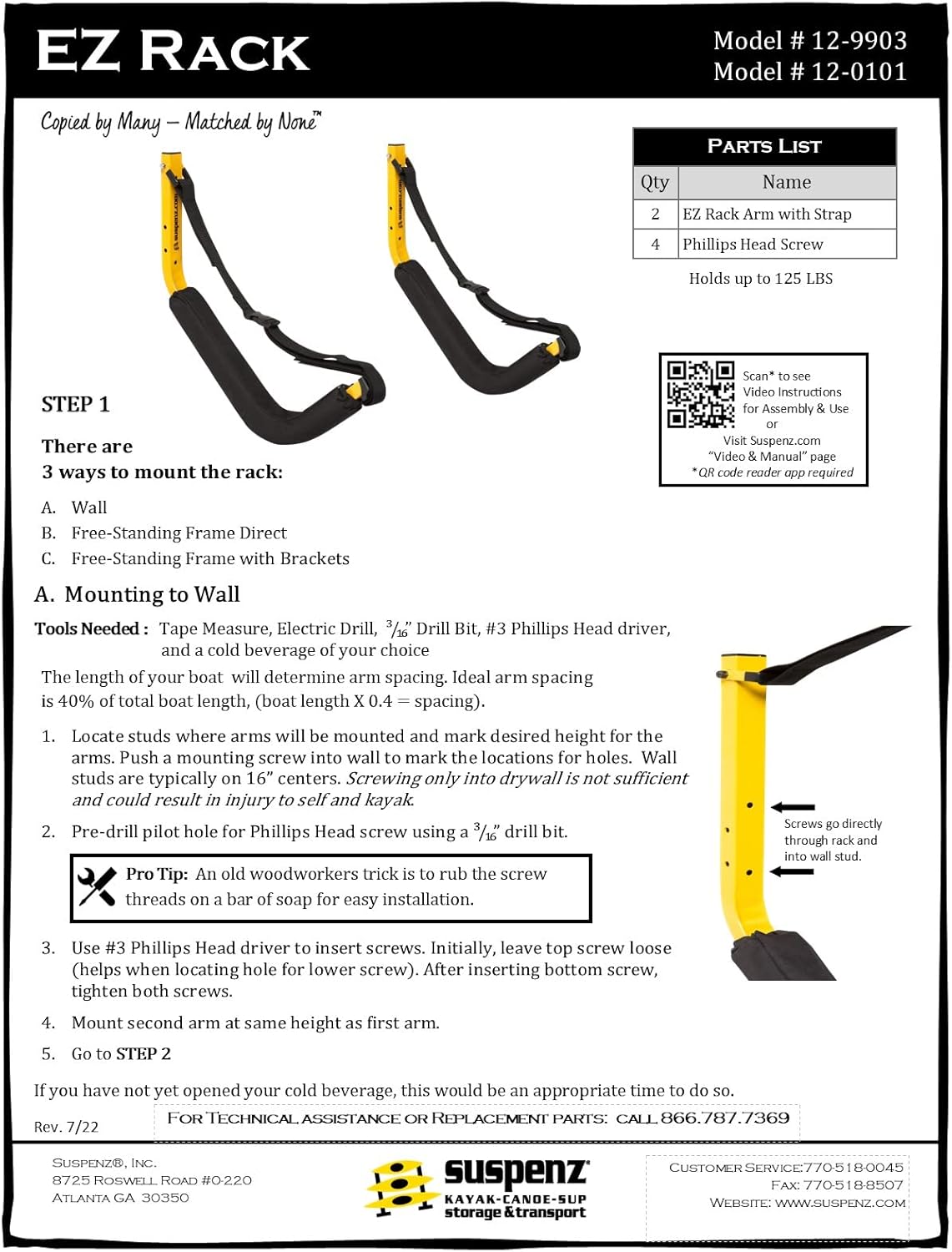 Suspenz EZ Kayak Rack