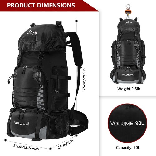 Hiking Backpack with Rain Cover, 90L Camping Backpack, Lightweight Travel Daypack for Hiking Climbing Camping Touring