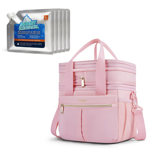 TOURIT Double Deck Insulated Lunch Bag Expandable with Reusable Ice Packs for Coolers Long Lasting
