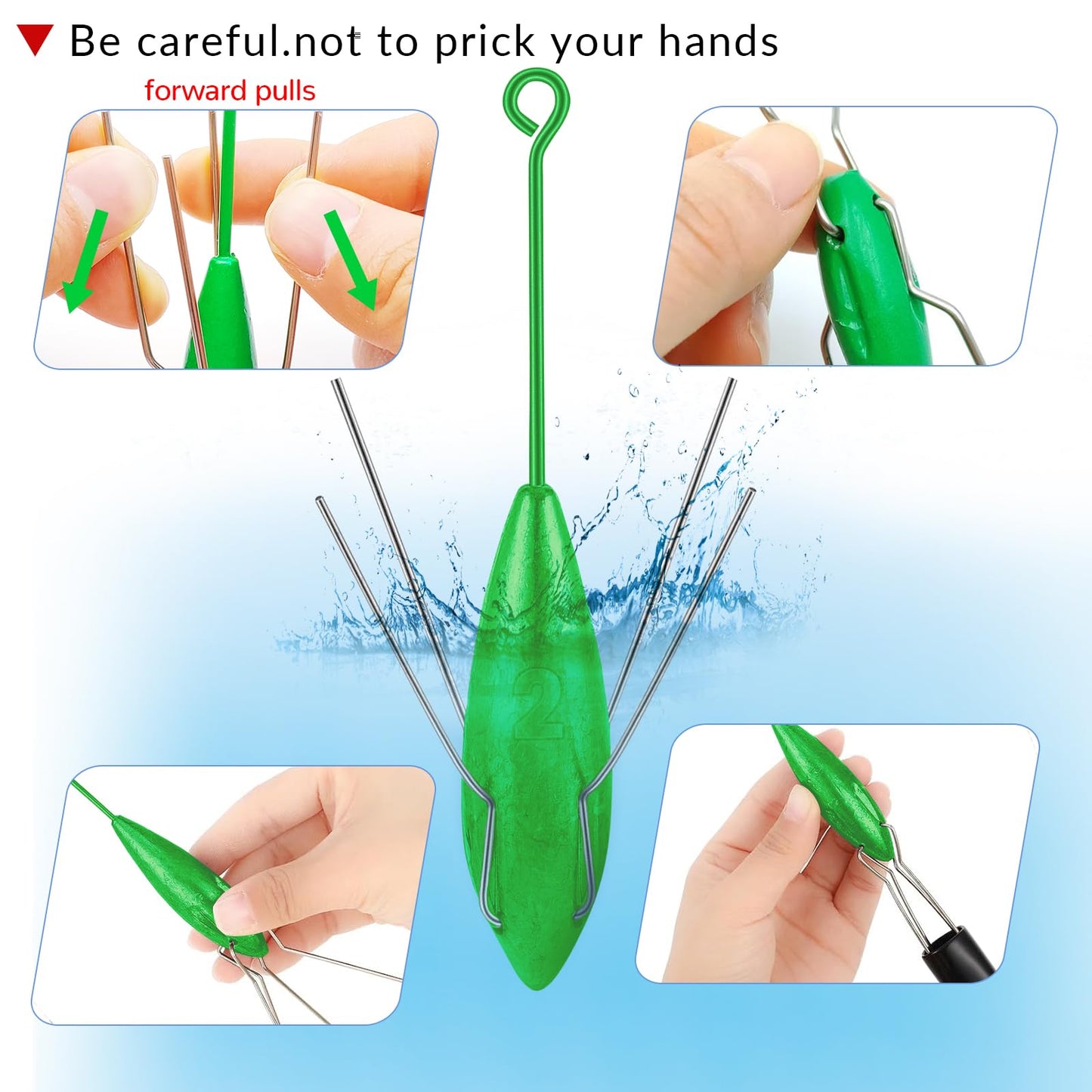 5 Pcs Sputnik Sinkers Surf Fishing Weight, Heavy-Duty Long Tail Fishing Weights Saltwater Surf Casting Sinkers,Fishing Weights Sinkers Spider Weights Surf Casting Sinkers（Green-2oz）