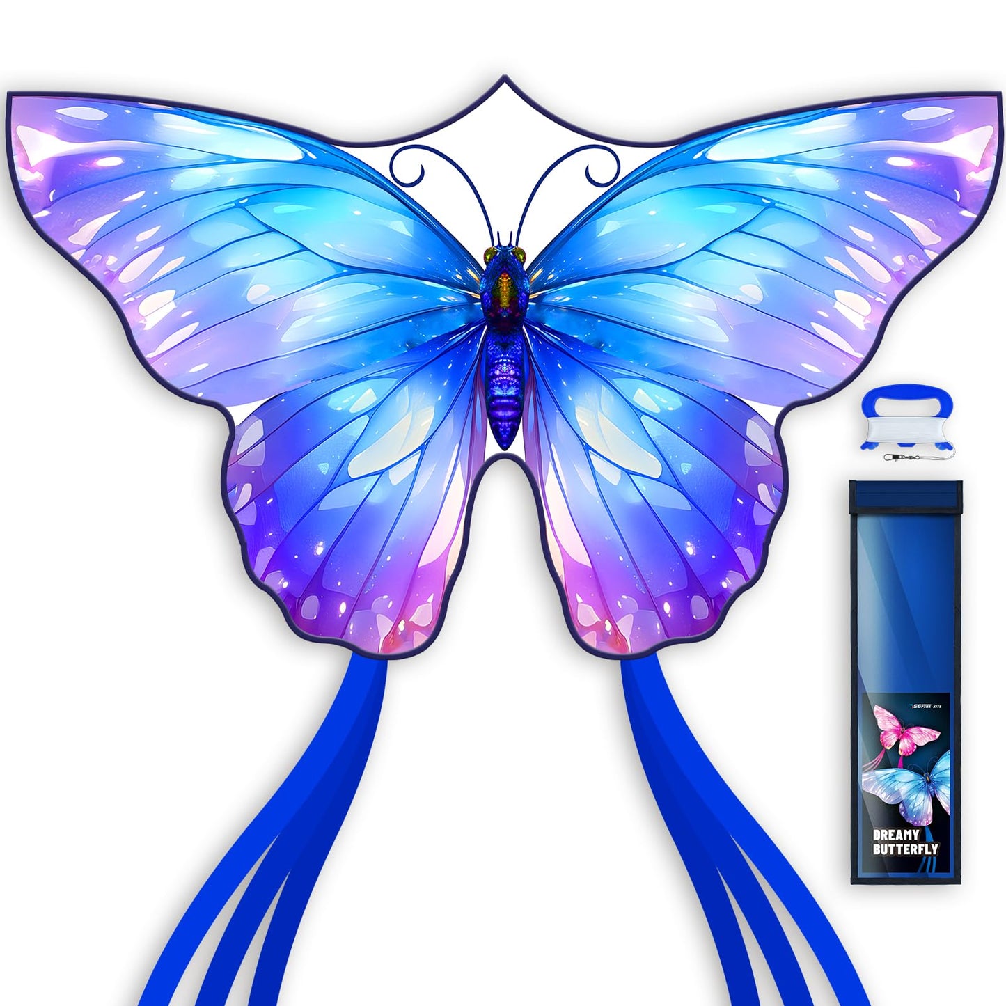 SGftre Butterfly Kite for Boys and Girls Easy Flight Hand Kites Perfect Outdoor Toy for Kids and Adults, Great for Beach Fun and Outdoor Activities, Great Gift for Kids (Blue Dreamy Butterfly)