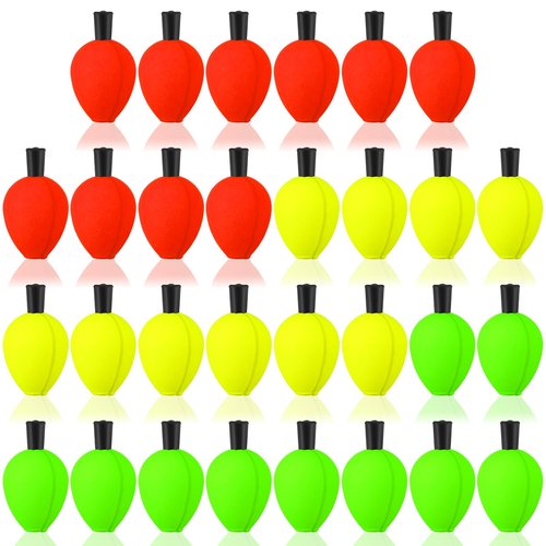 ShinyRelief 30 Pcs Trout Float Foam Teardrop Strike Fishing Bobbers Fishing Floats Fly Fishing Strike Indicators for Trout Offshore Saltwater Freshwater (Yellow, Red, Green)